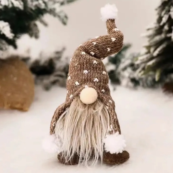 NEW CHRISTMAS GNOME SANTA CLAUS DWARF BROWN KNITTED HAT/FACELESS DOLL/ORNAMENT - Picture 1 of 4